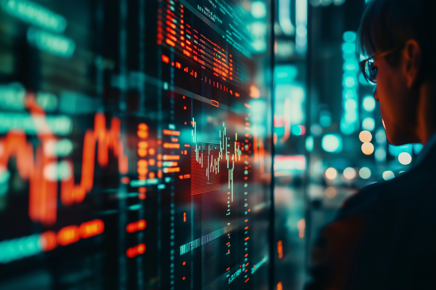 An analyst working with various AI data analysis tools on multiple screens, showing charts and code. The image emphasizes the rapid advancements in AI-powered data processing.