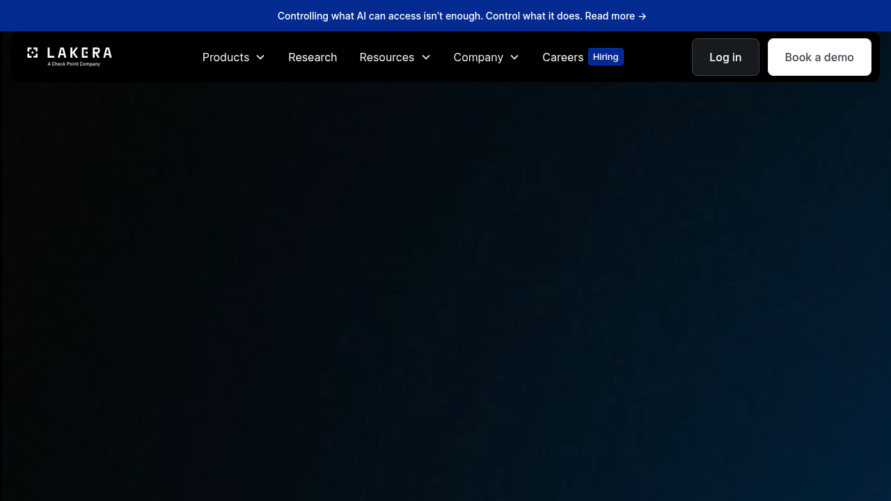 Screenshot of Lakera AI's homepage, a company focused on AI safety and preventing hallucinations.