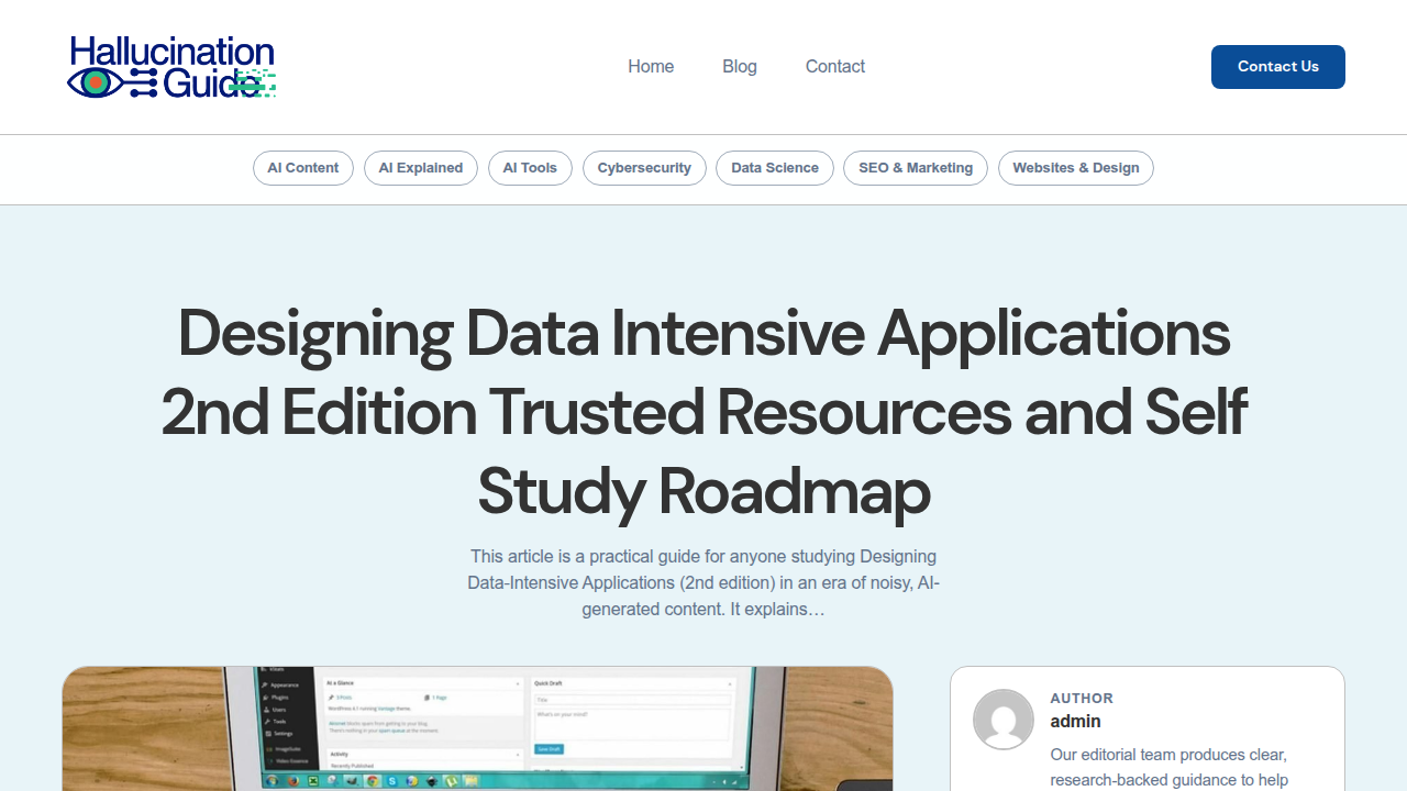 The webpage for the "Designing Data Intensive Applications" resource, a guide for building robust and reliable data workflows.