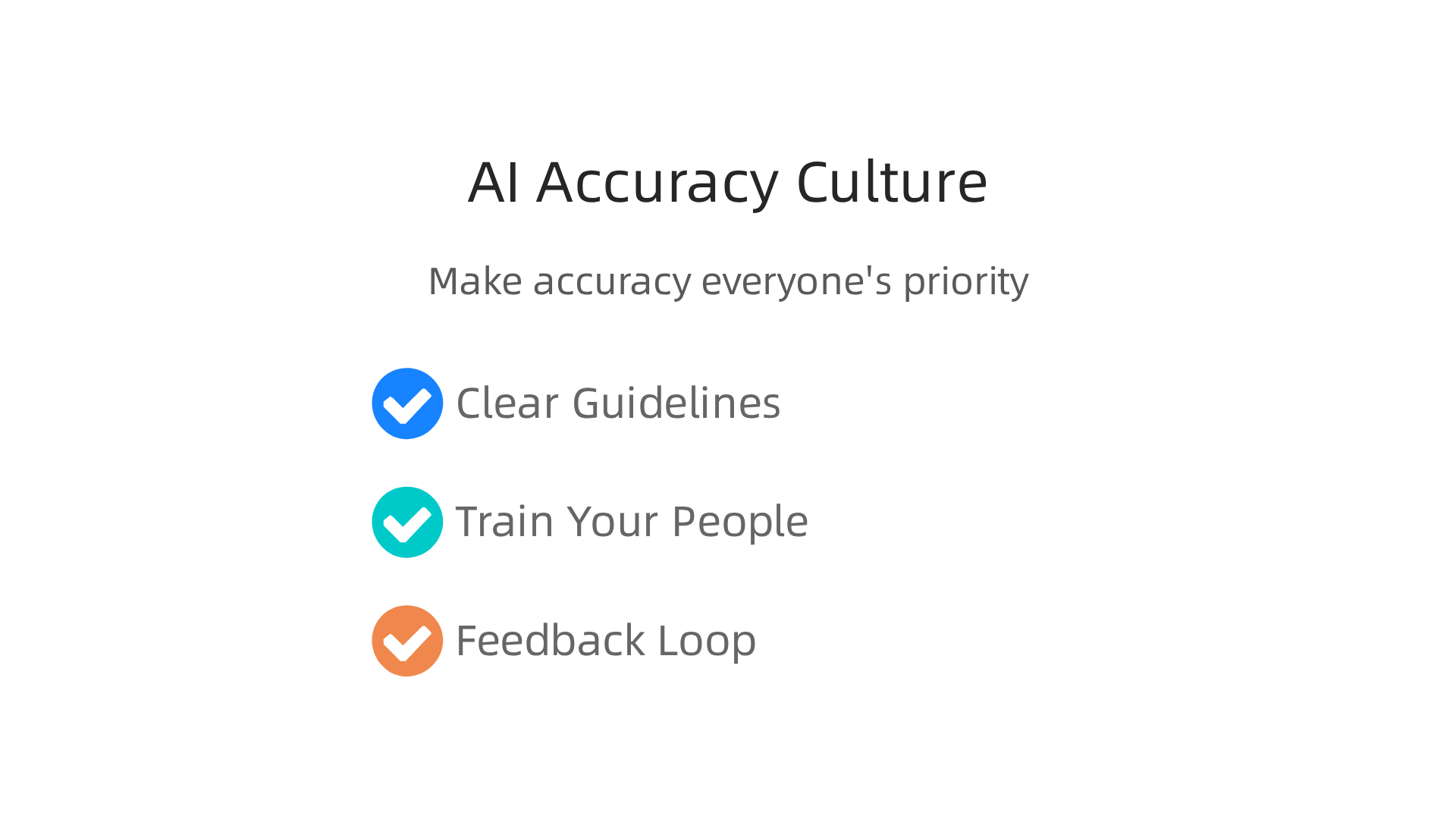 An infographic detailing key steps to build a culture of AI accuracy within an organization.