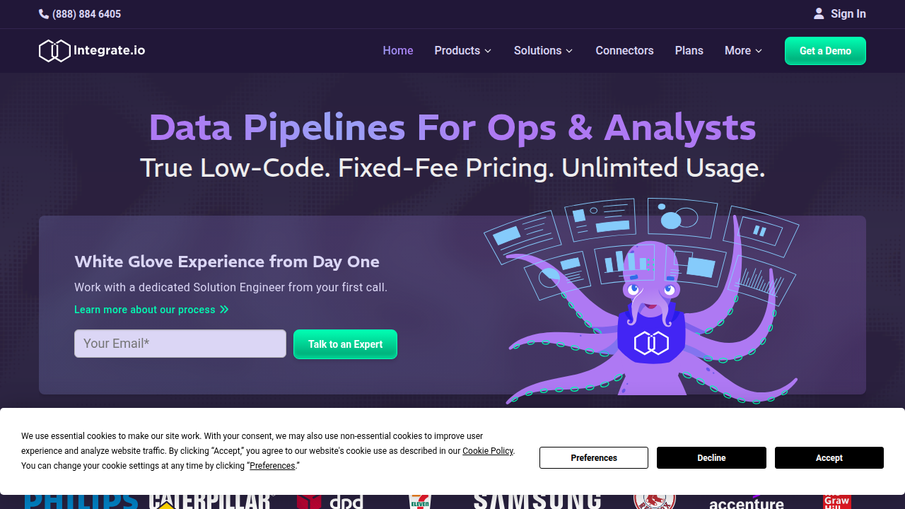 Screenshot of Integrate.io, a platform for data integration and wrangling solutions.