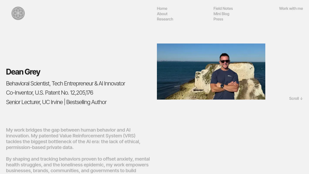 The homepage of Dean Grey's website, emphasizing the importance of critical AI evaluation for business reliability.