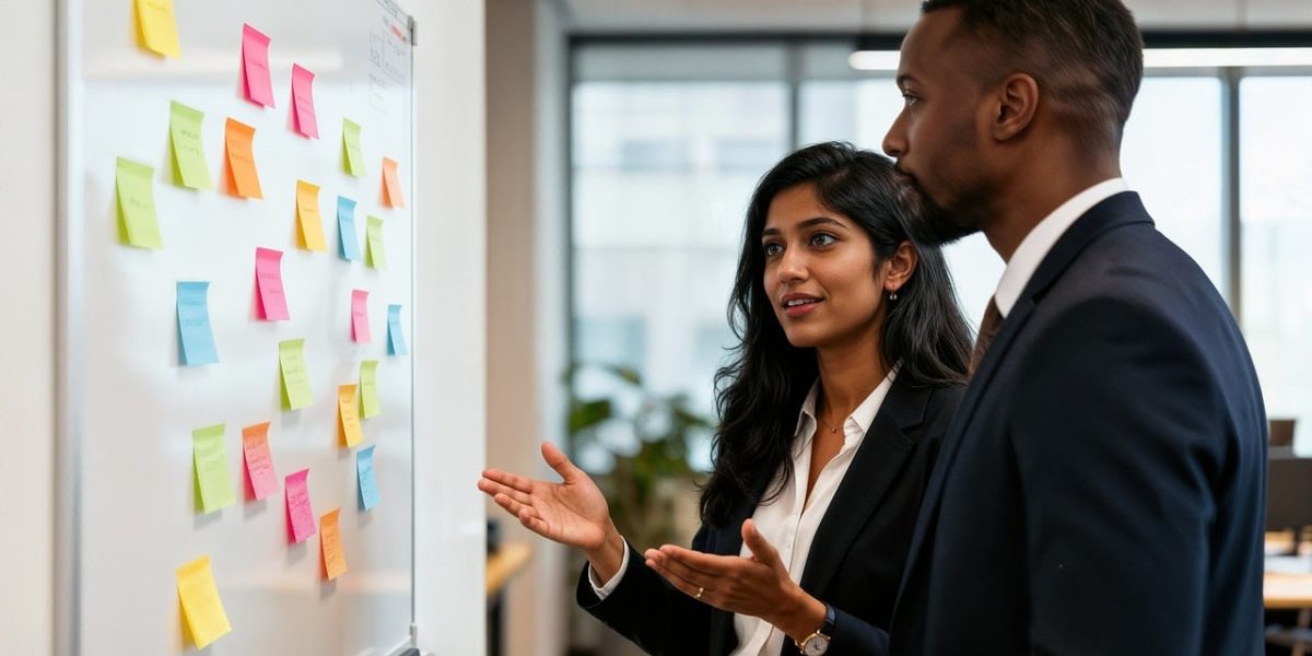 Professionals engaged in a discussion, learning about complex AI issues.