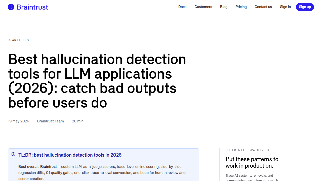 An overview of leading hallucination detection tools for LLM applications, as featured on Braintrust.