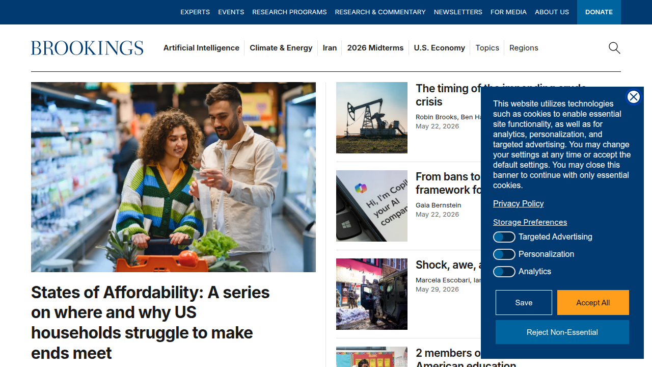 The Brookings Institution website, a source for research on big data's impact on industries like patents.