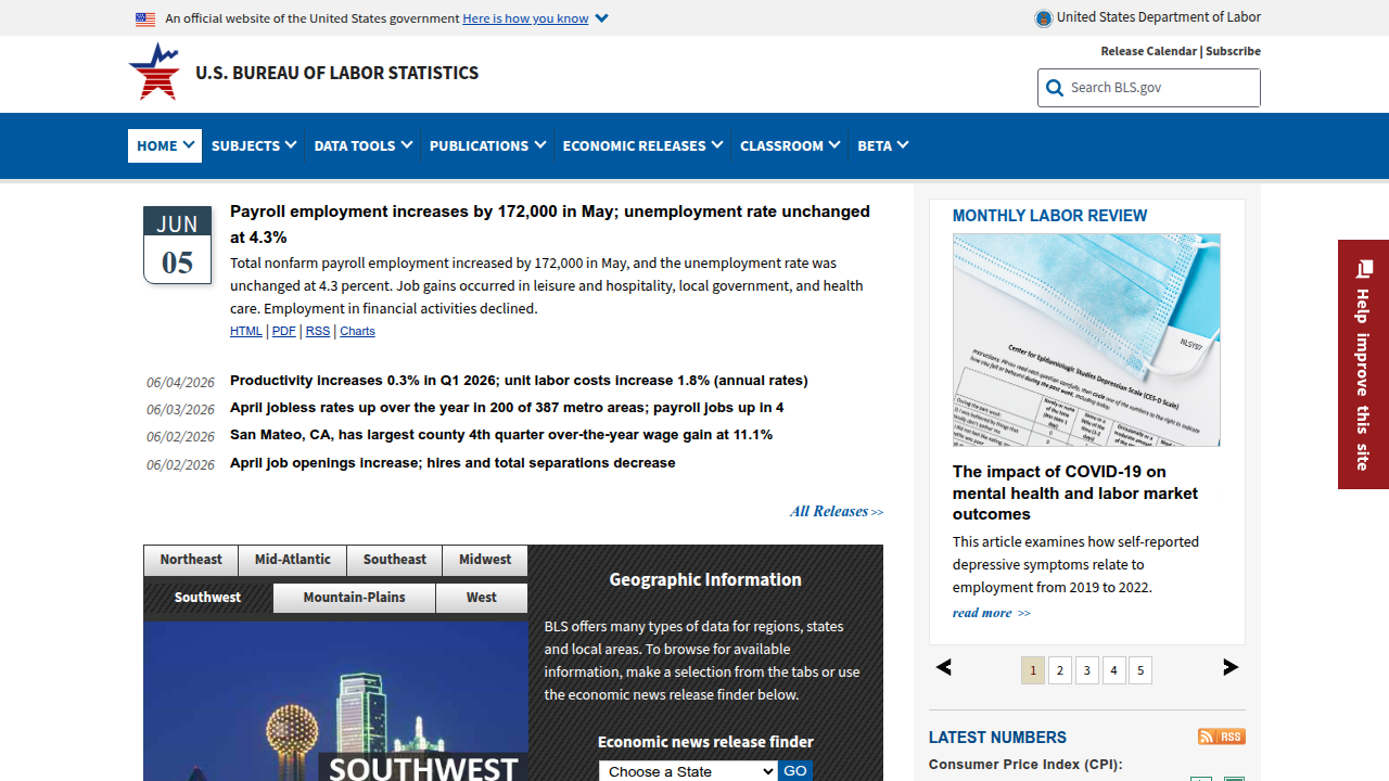 The U.S. Bureau of Labor Statistics website, offering occupational outlooks including information security analysts.
