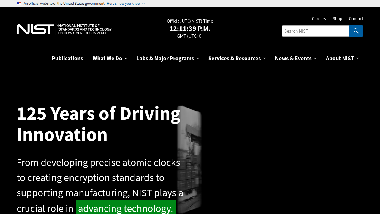 The National Institute of Standards and Technology website, known for its cybersecurity guidelines and publications.
