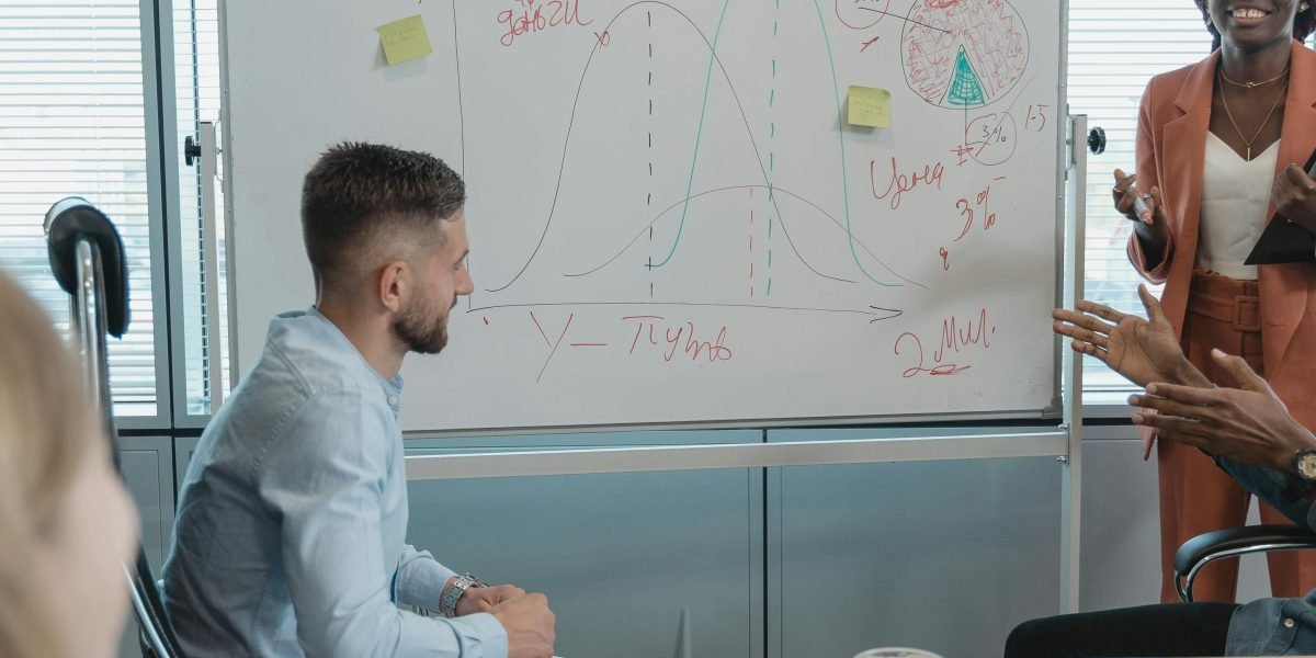 A team collaborates around a whiteboard, mapping out effective local ad targeting strategies.