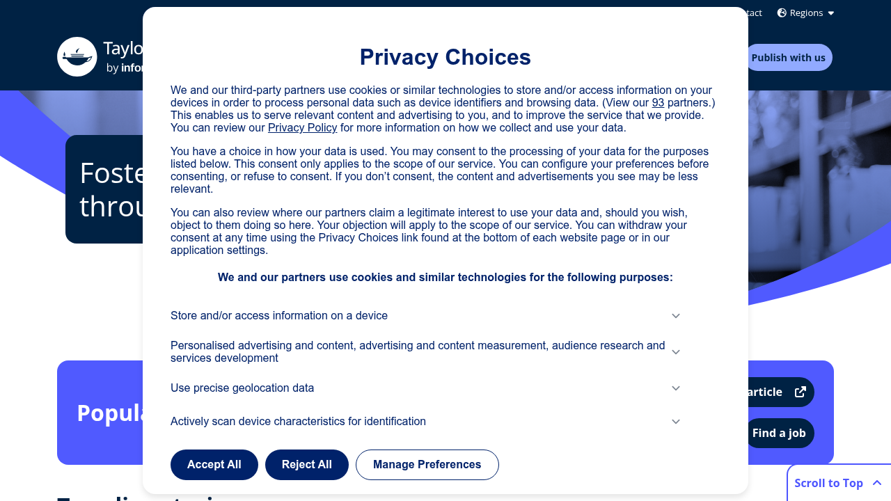 Screenshot of the Taylor & Francis website, a major academic publisher known for its AI policies.