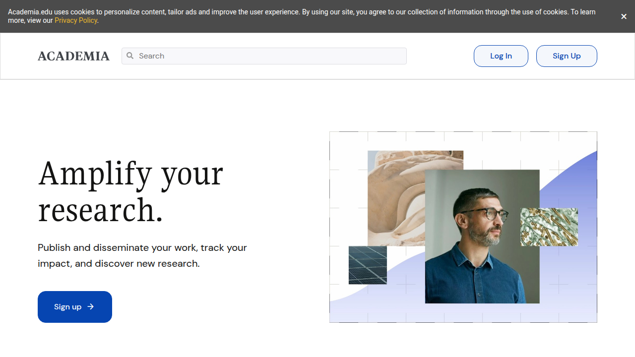 Screenshot of the Academia.edu homepage, a platform for scholarly papers and research.