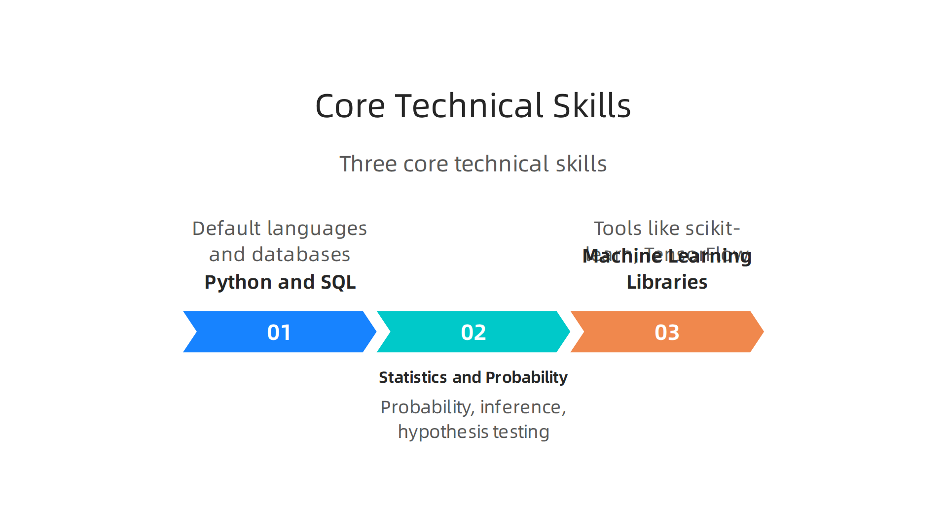 Essential technical skills, including programming, statistics, and machine learning libraries.