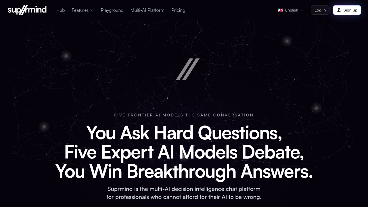 Screenshot of the Suprmind.ai website, a source for AI hallucination rates and benchmarks.