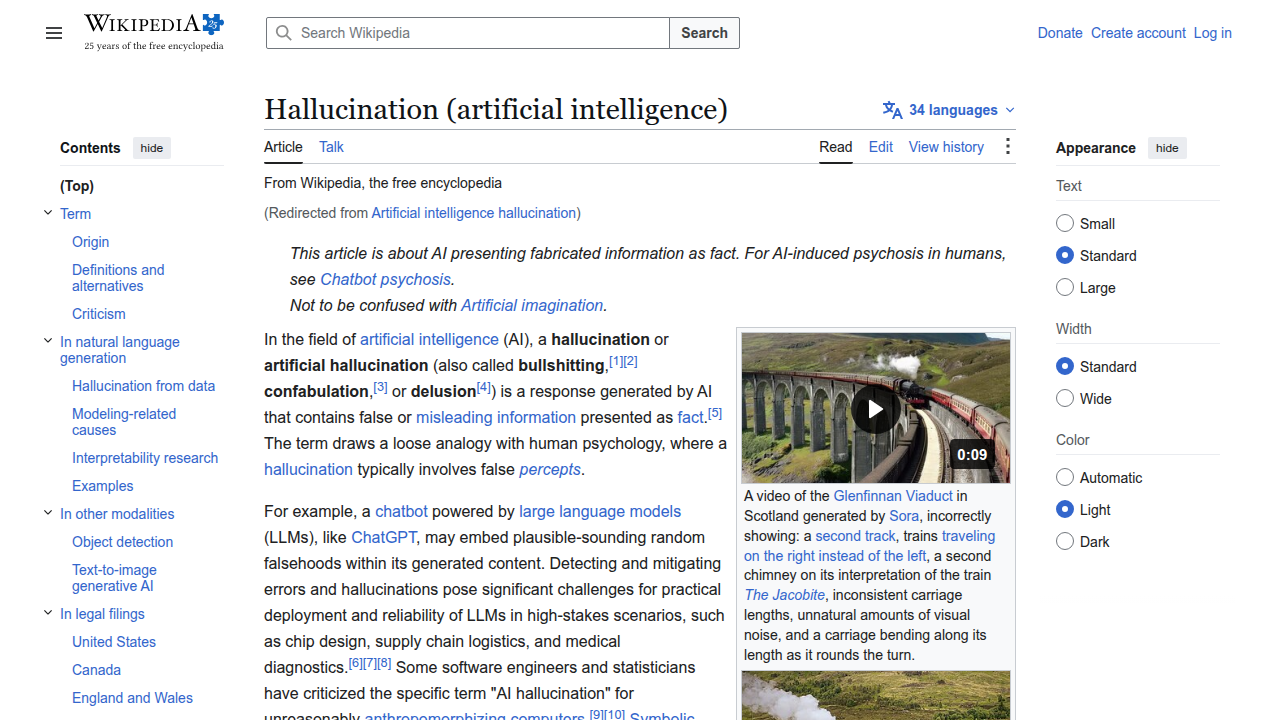 The Wikipedia article provides a comprehensive overview of AI hallucination, its definition, and underlying mechanisms.