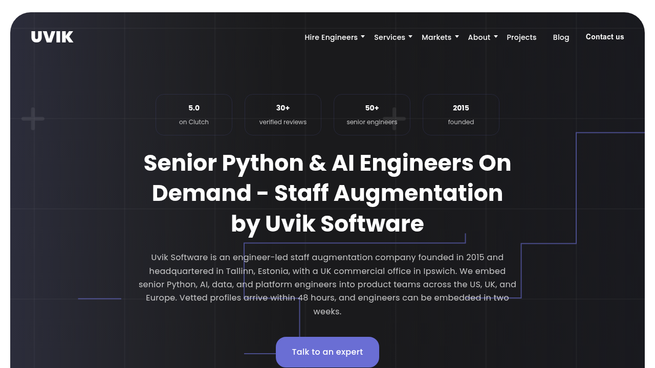Screenshot of Uvik.net, a source for insights into AI coding assistant adoption and statistics.