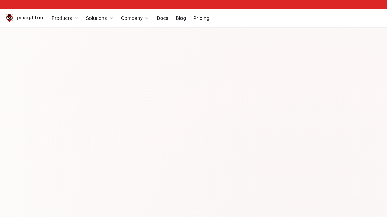 Screenshot of Promptfoo.dev, a resource for prompt engineering and red-teaming AI models, including NIST AI RMF.