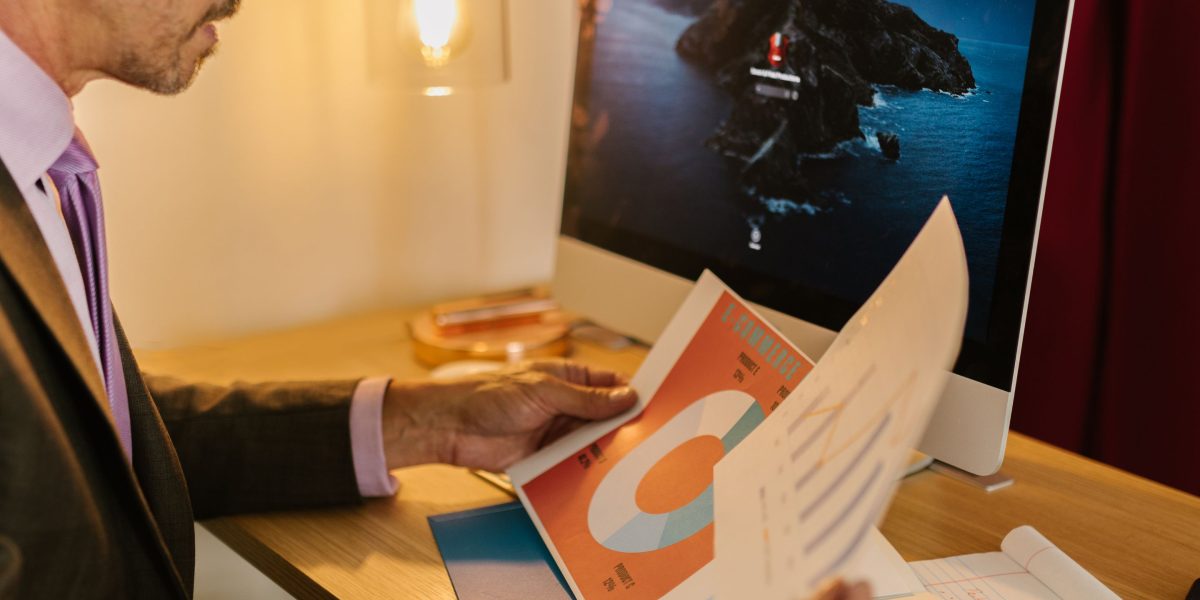 A professional carefully analyzing AI-generated content, representing human-in-the-loop review.